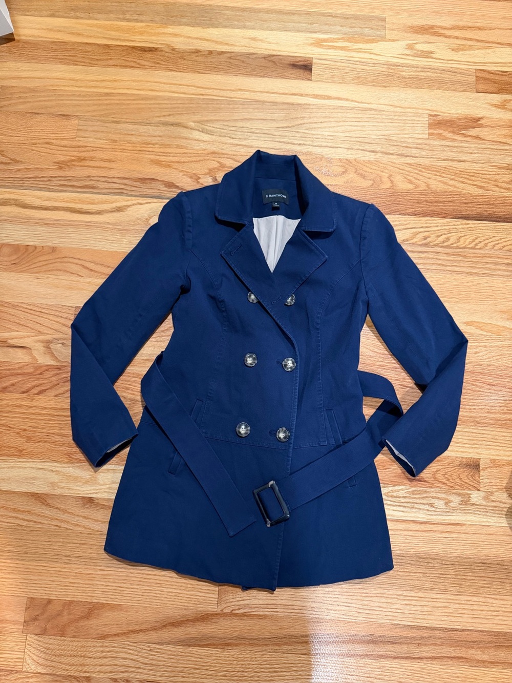 41 Hawthorn Navy Blue Double Breasted Belted Trench Coat XS